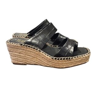 Franco Sarto Clave Espadrille Wedge Leather Sandals Square Toe Black Size 8